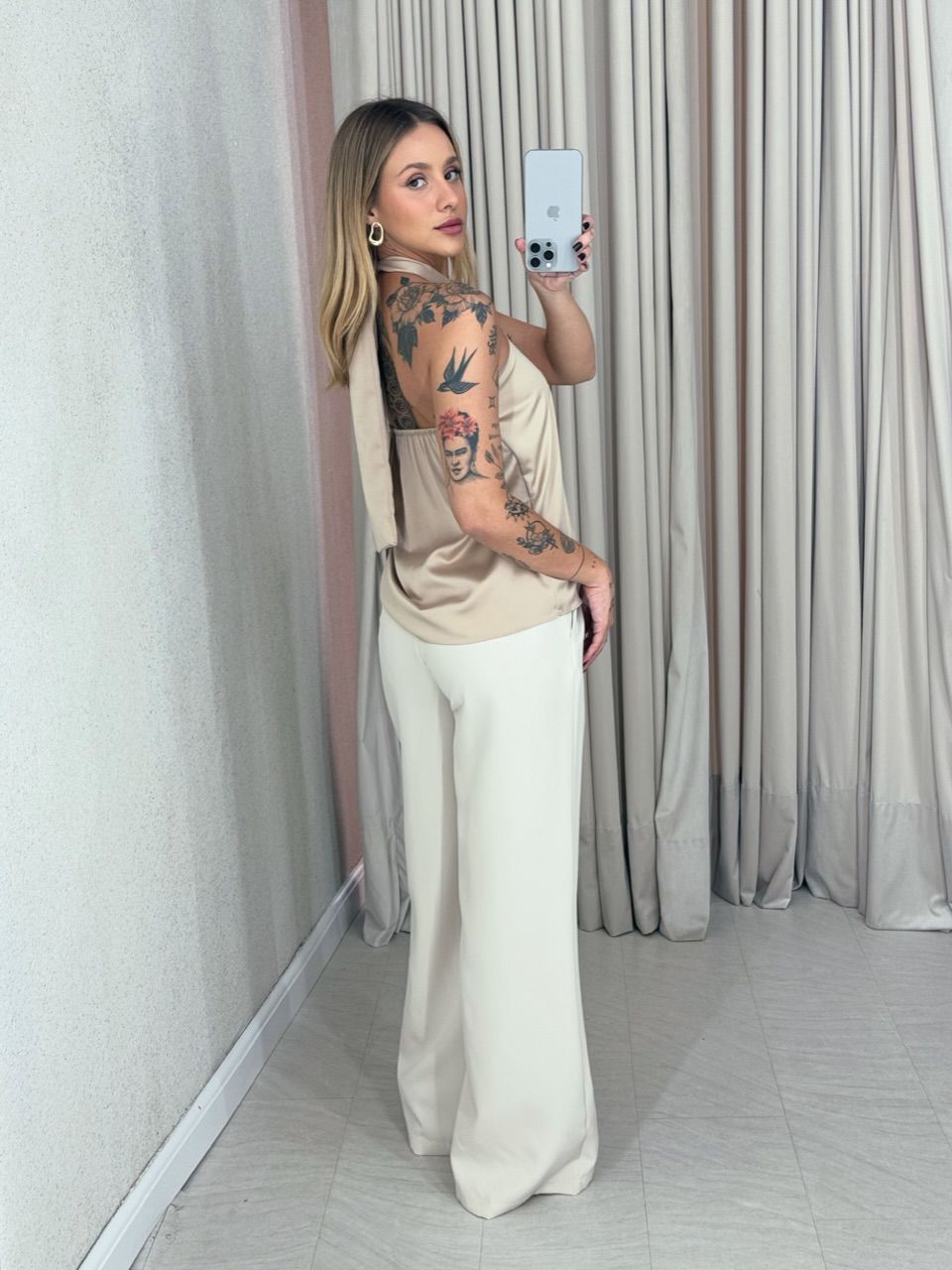 CALÇA MARIA EDUARDA PANTALONA Areia