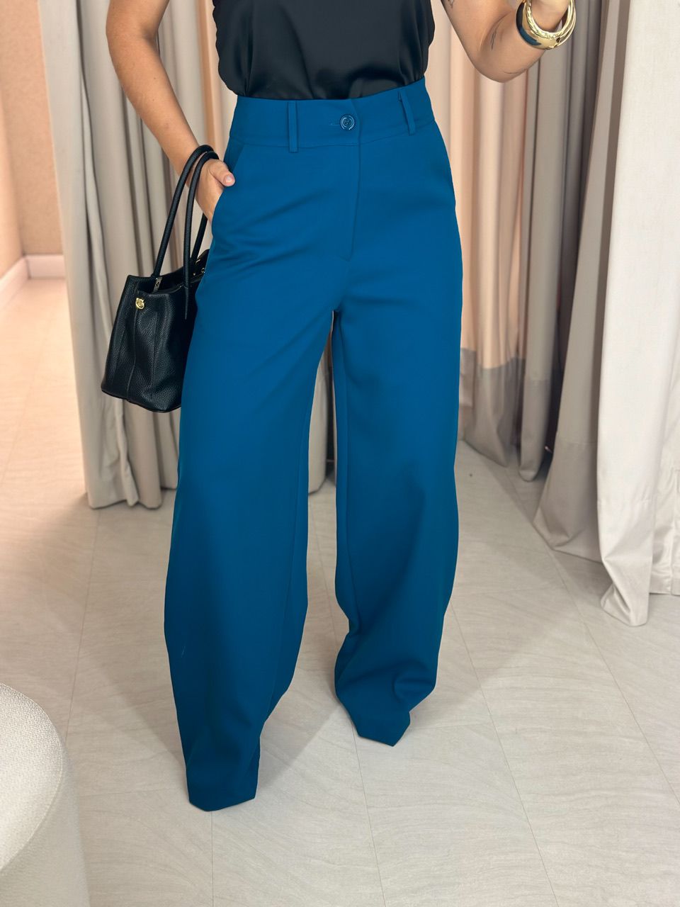 CALÇA MARIA EDUARDA PANTALONA Azul Petróleo - 0060... - CAROLLA FERRARO