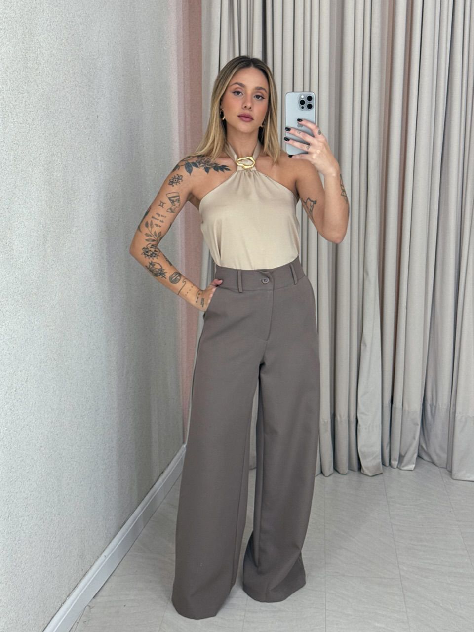 CALÇA MARIA EDUARDA PANTALONA Caqui