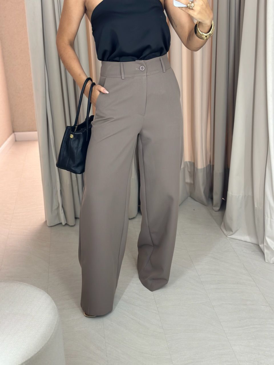 CALÇA MARIA EDUARDA PANTALONA Caqui - 0060730096 - CAROLLA FERRARO