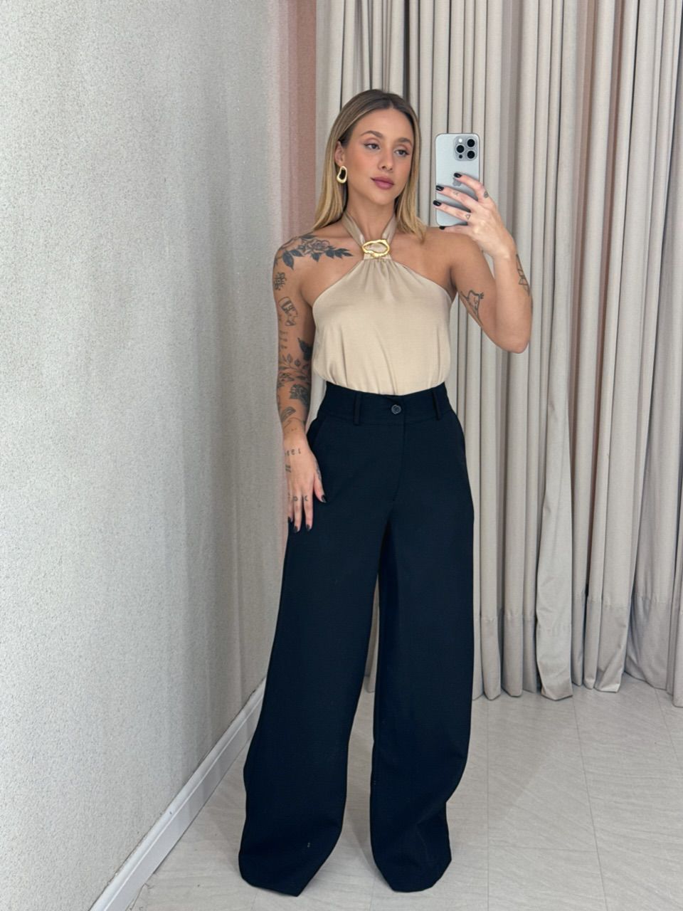 CALÇA MARIA EDUARDA PANTALONA Preta
