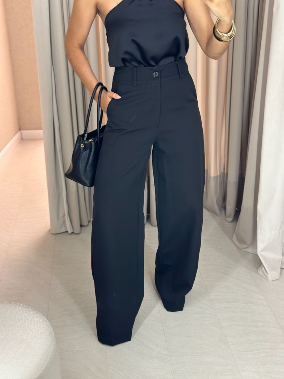CALÇA MARIA EDUARDA PANTALONA Preta - 0060730033 - CAROLLA FERRARO