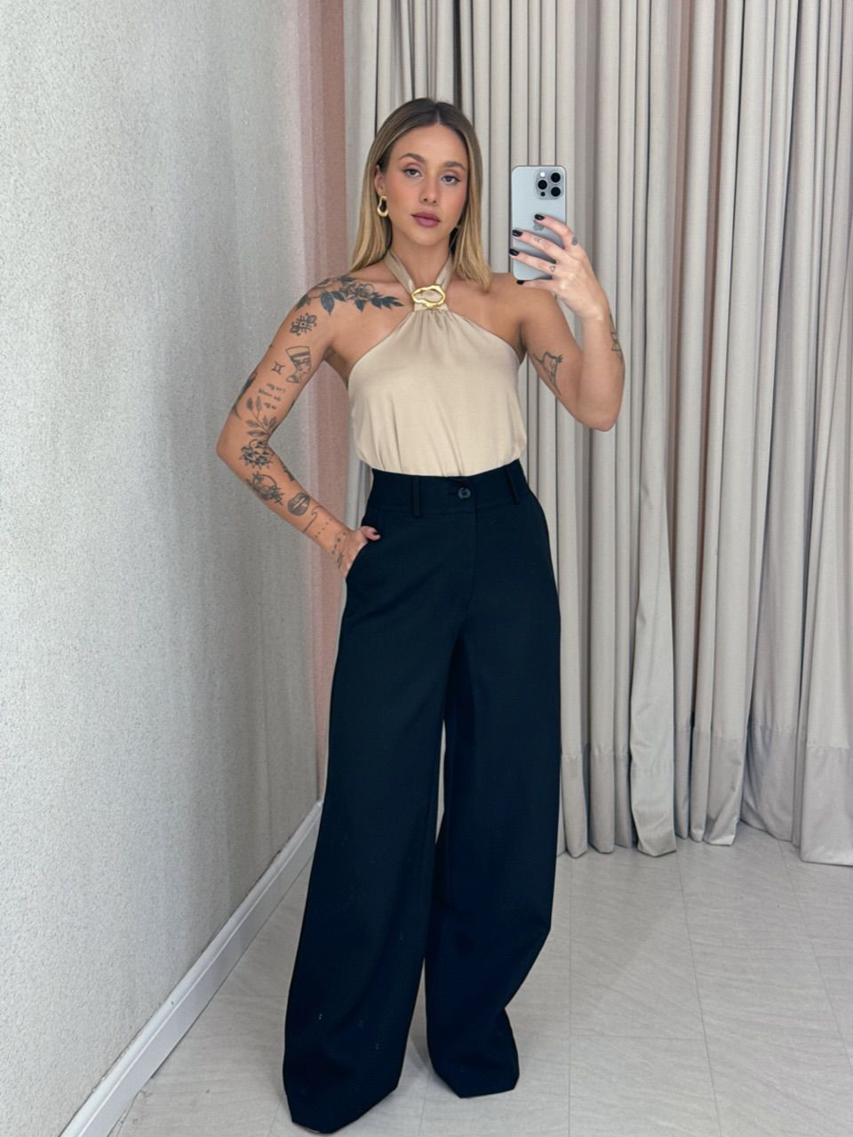 CALÇA MARIA EDUARDA PANTALONA Preta