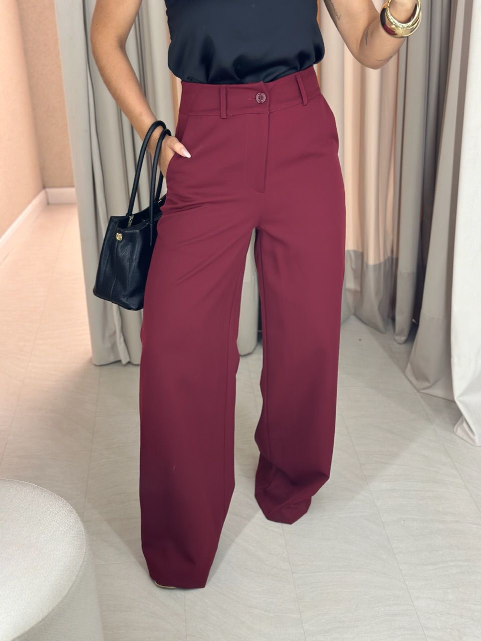 CALÇA MARIA EDUARDA PANTALONA VINHO