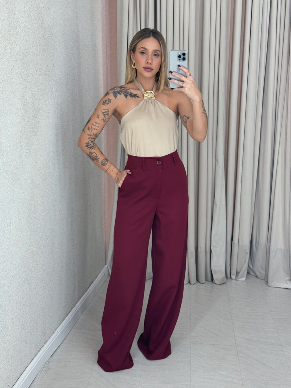 CALÇA MARIA EDUARDA PANTALONA VINHO