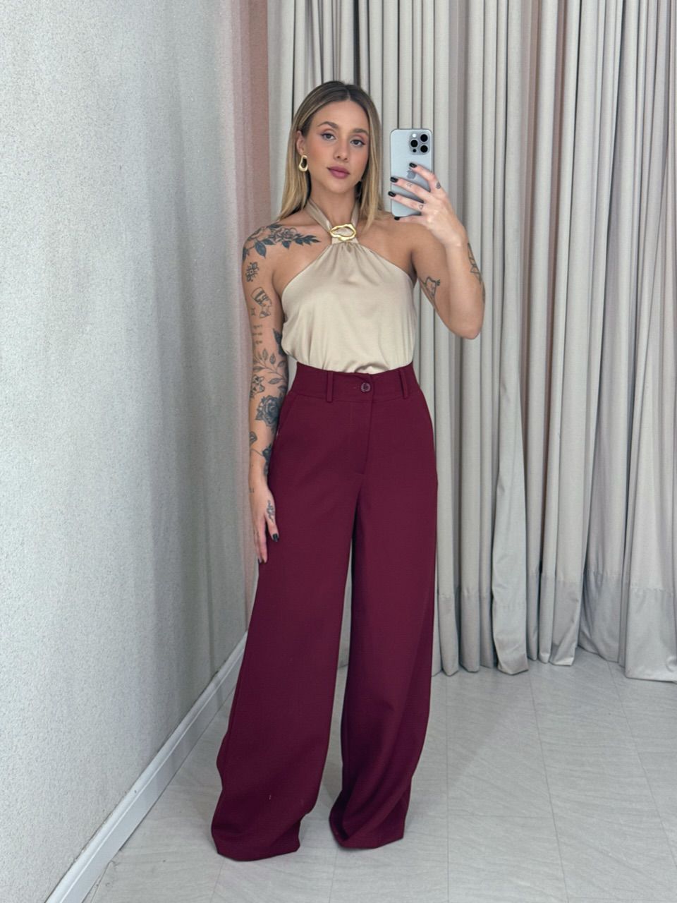 CALÇA MARIA EDUARDA PANTALONA VINHO