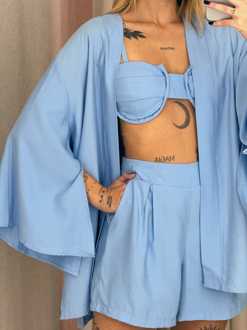CONJUNTO PAULA TOP Kimono azul