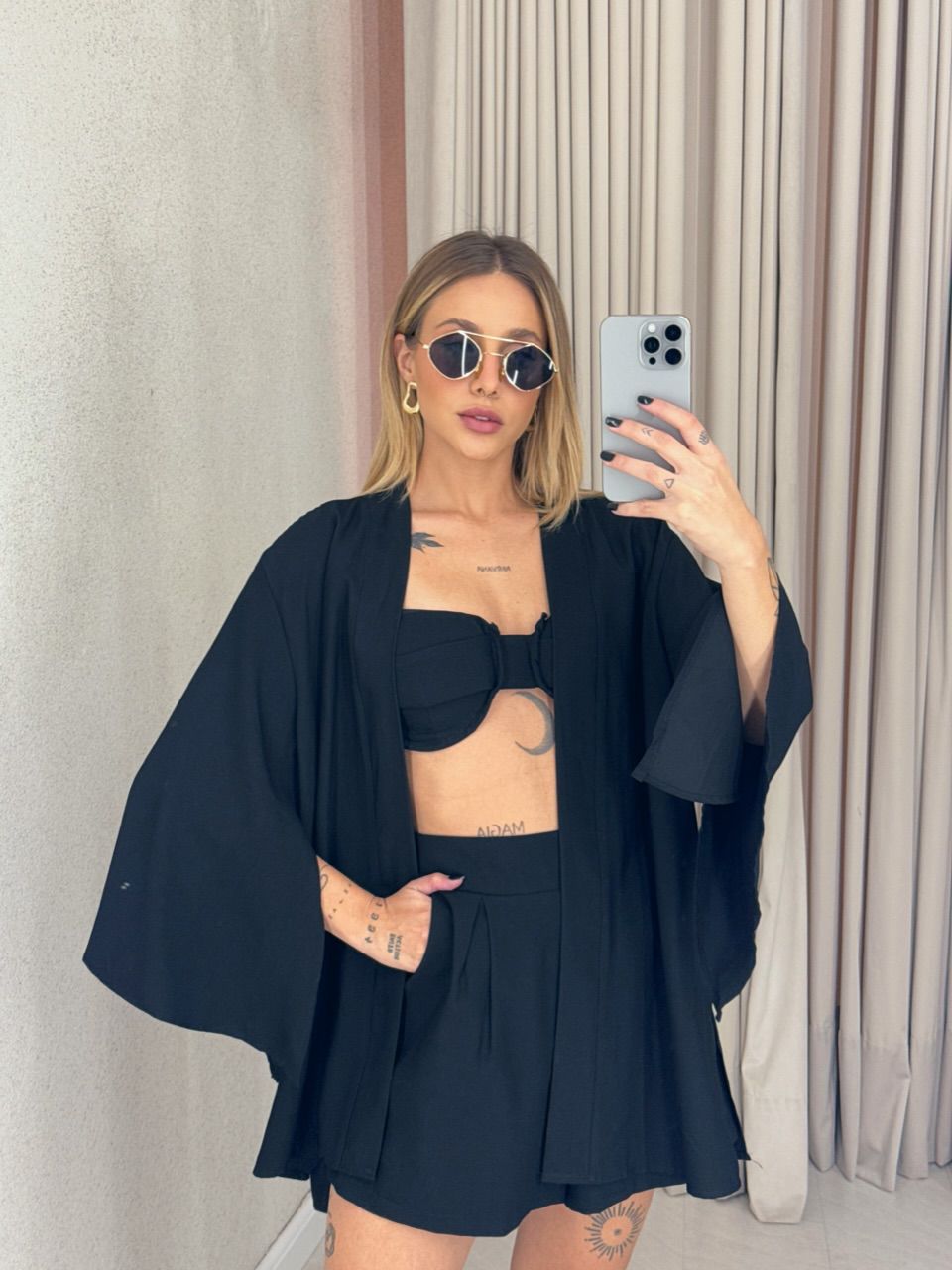 CONJUNTO PAULA TOP Kimono preto