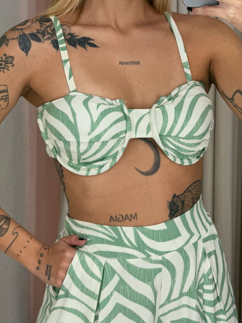 CONJUNTO PAULA TOP Kimono VERDE ESTAMPADO