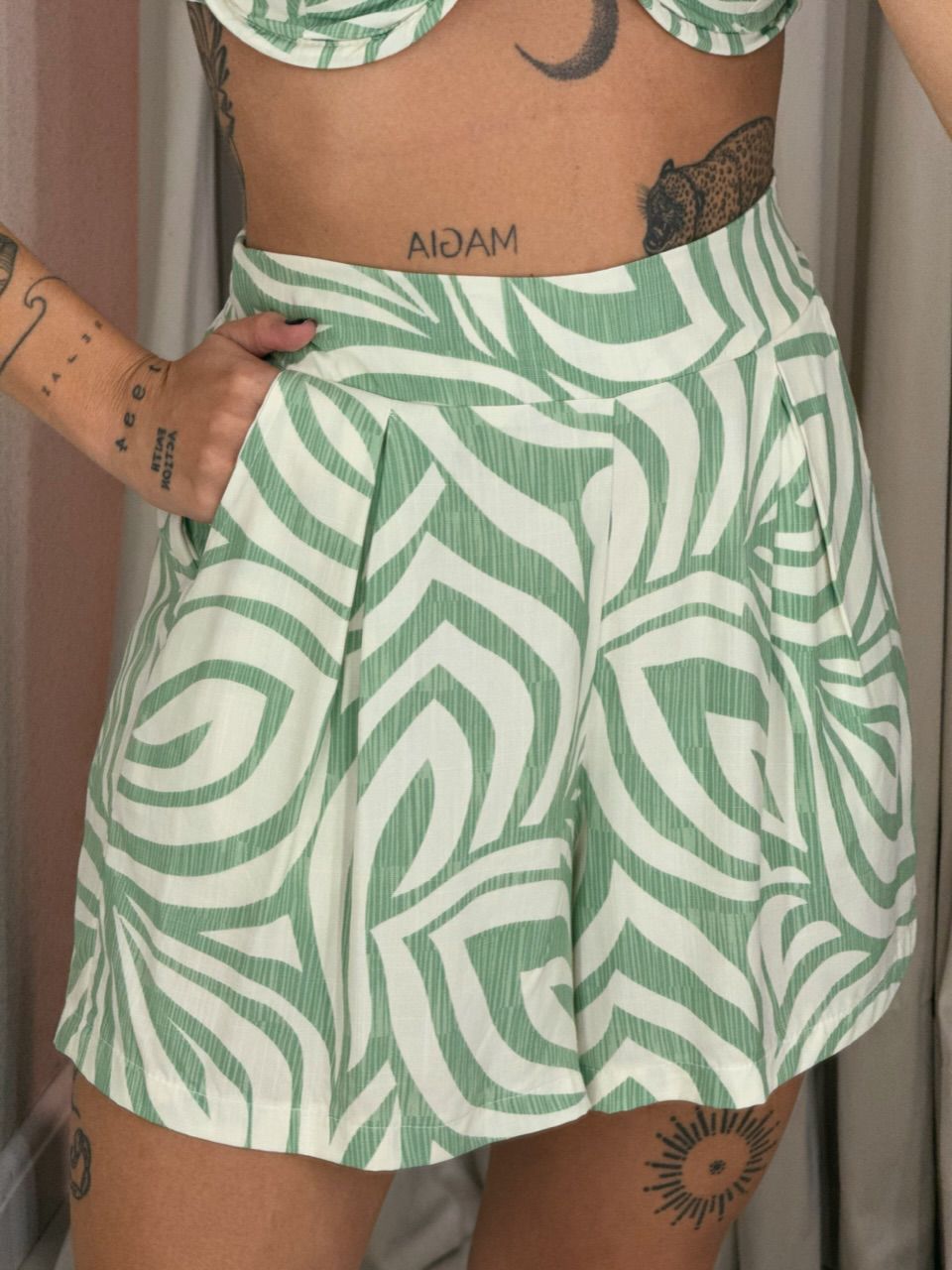 CONJUNTO PAULA TOP Kimono VERDE ESTAMPADO
