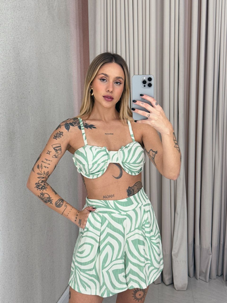 CONJUNTO PAULA TOP Kimono VERDE ESTAMPADO