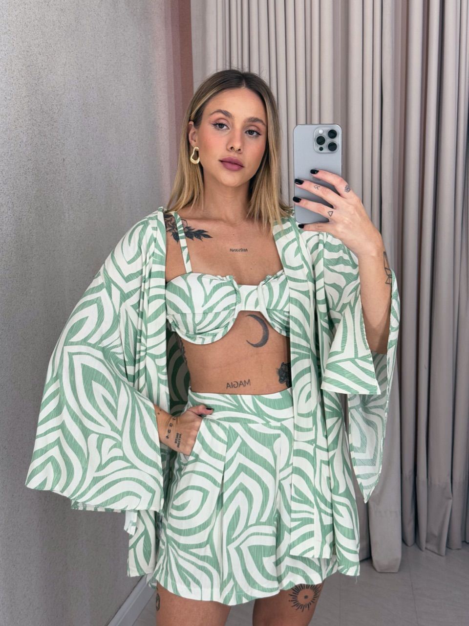 CONJUNTO PAULA TOP Kimono VERDE ESTAMPADO