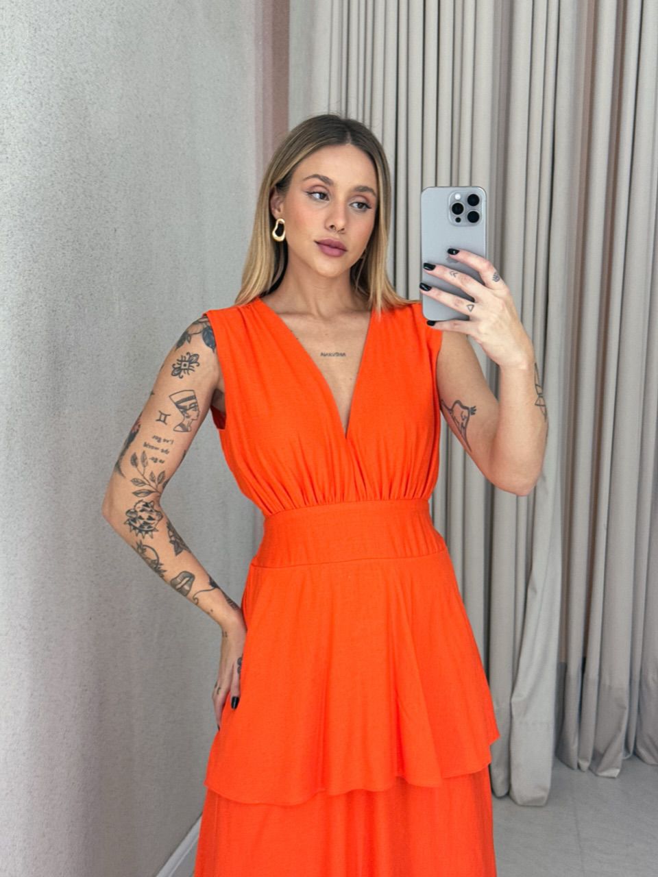 VESTIDO CLARA BABADOS LARANJA
