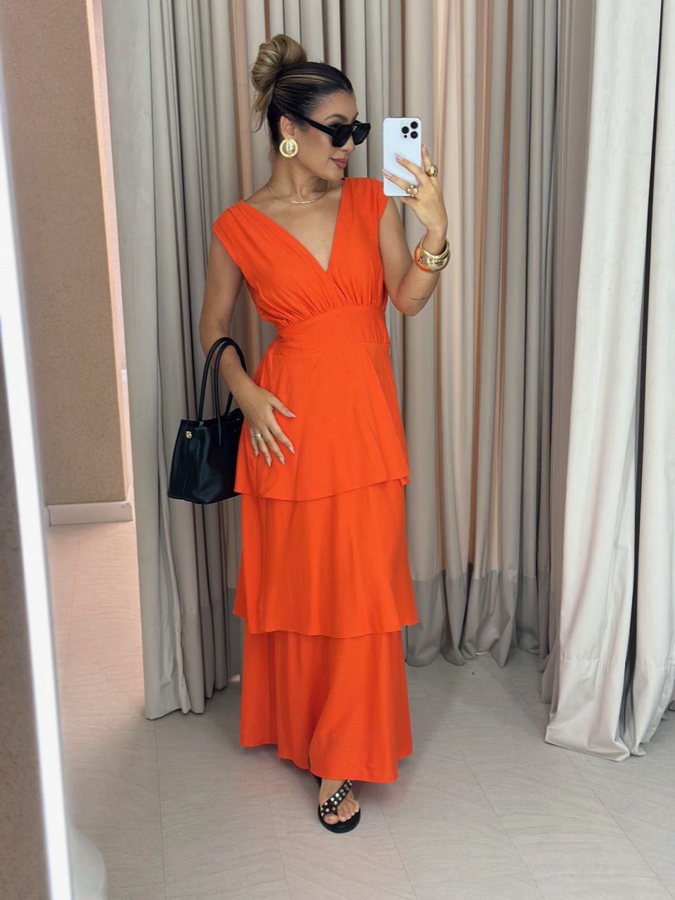 VESTIDO CLARA BABADOS LARANJA