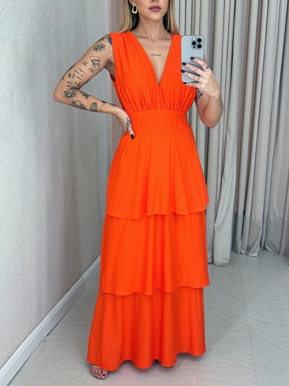 VESTIDO CLARA BABADOS LARANJA