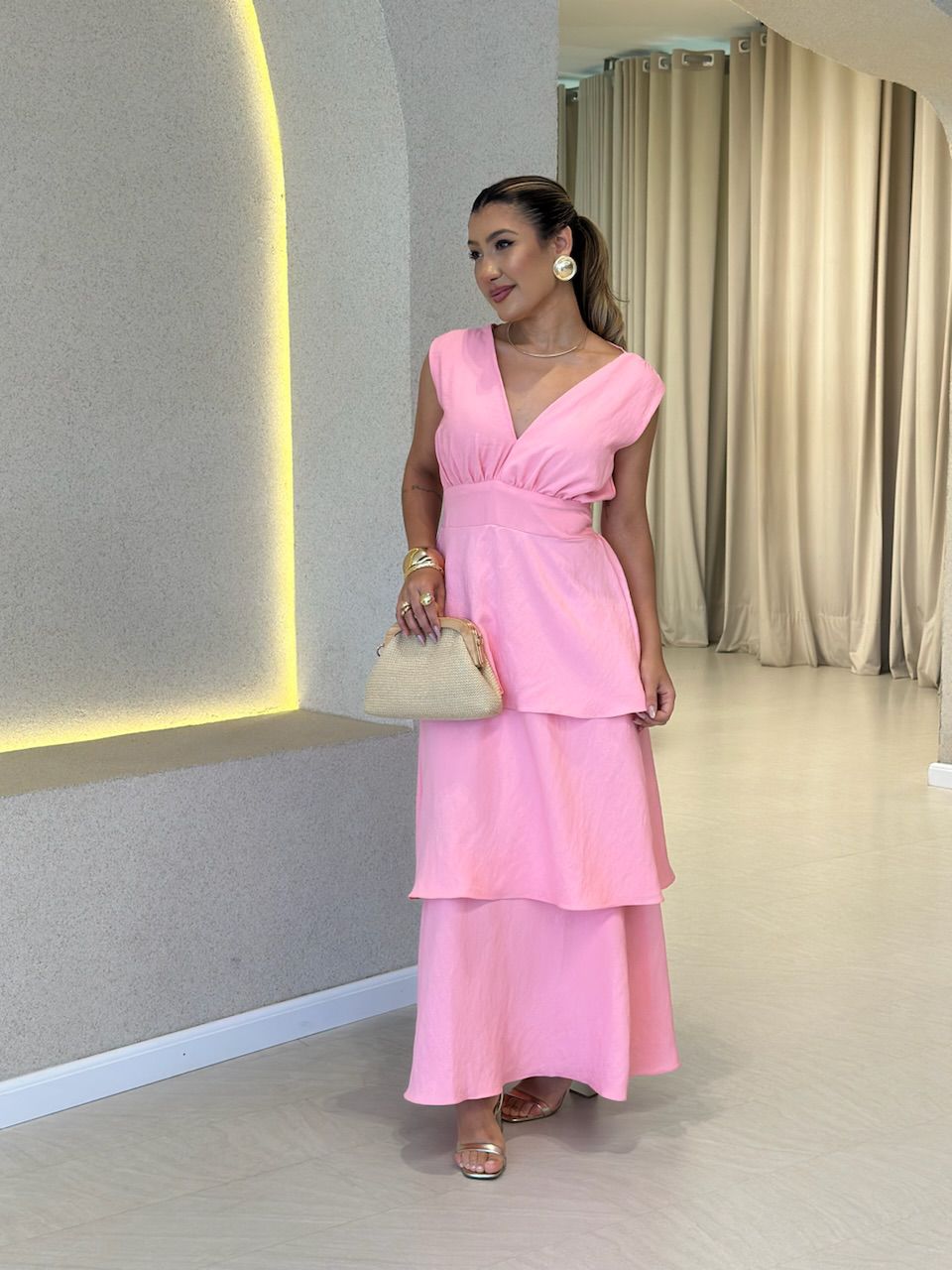 VESTIDO CLARA BABADOS ROSA