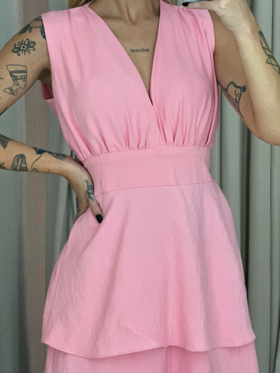 VESTIDO CLARA BABADOS ROSA
