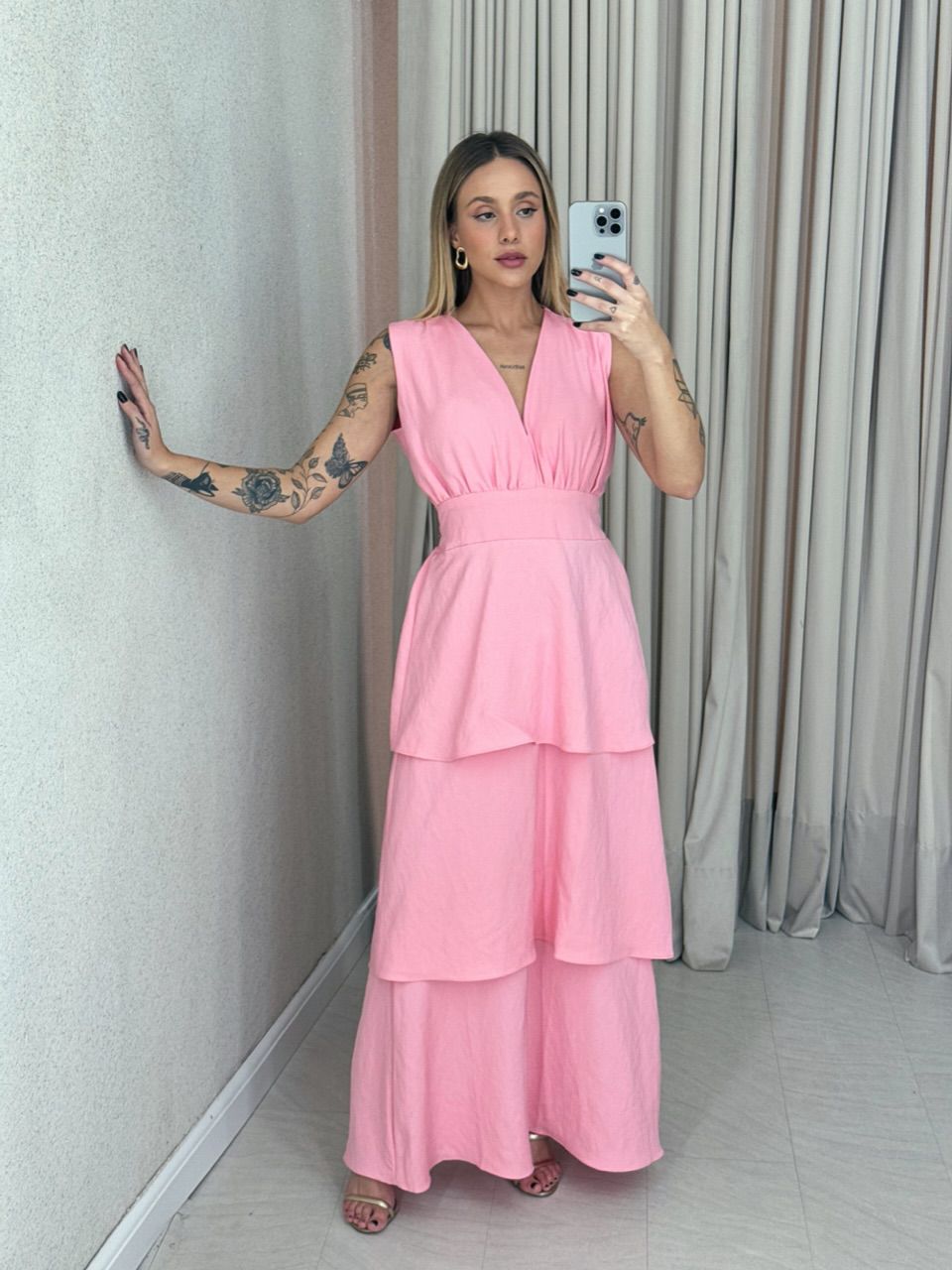 VESTIDO CLARA BABADOS ROSA