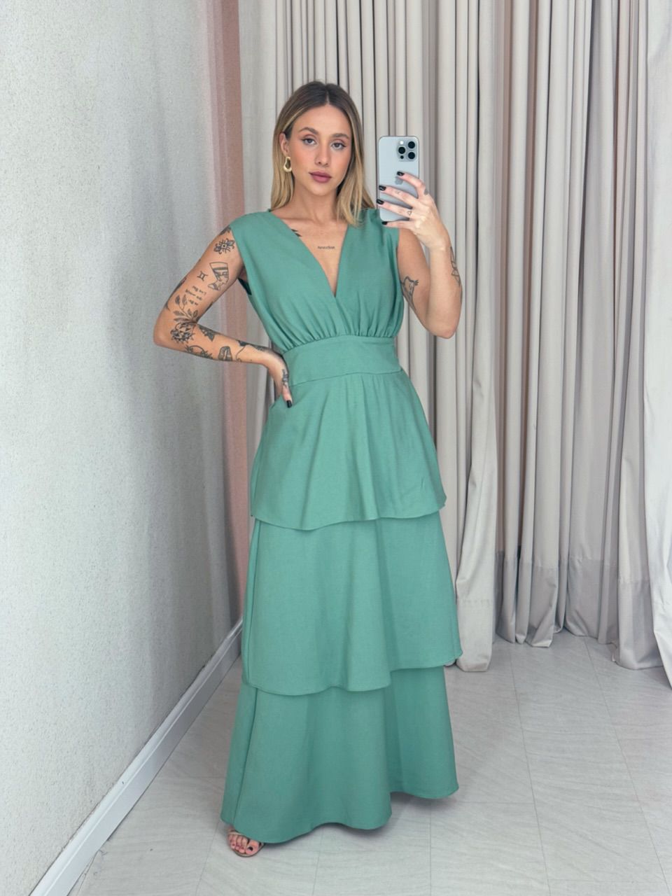 VESTIDO CLARA BABADOS VERDE