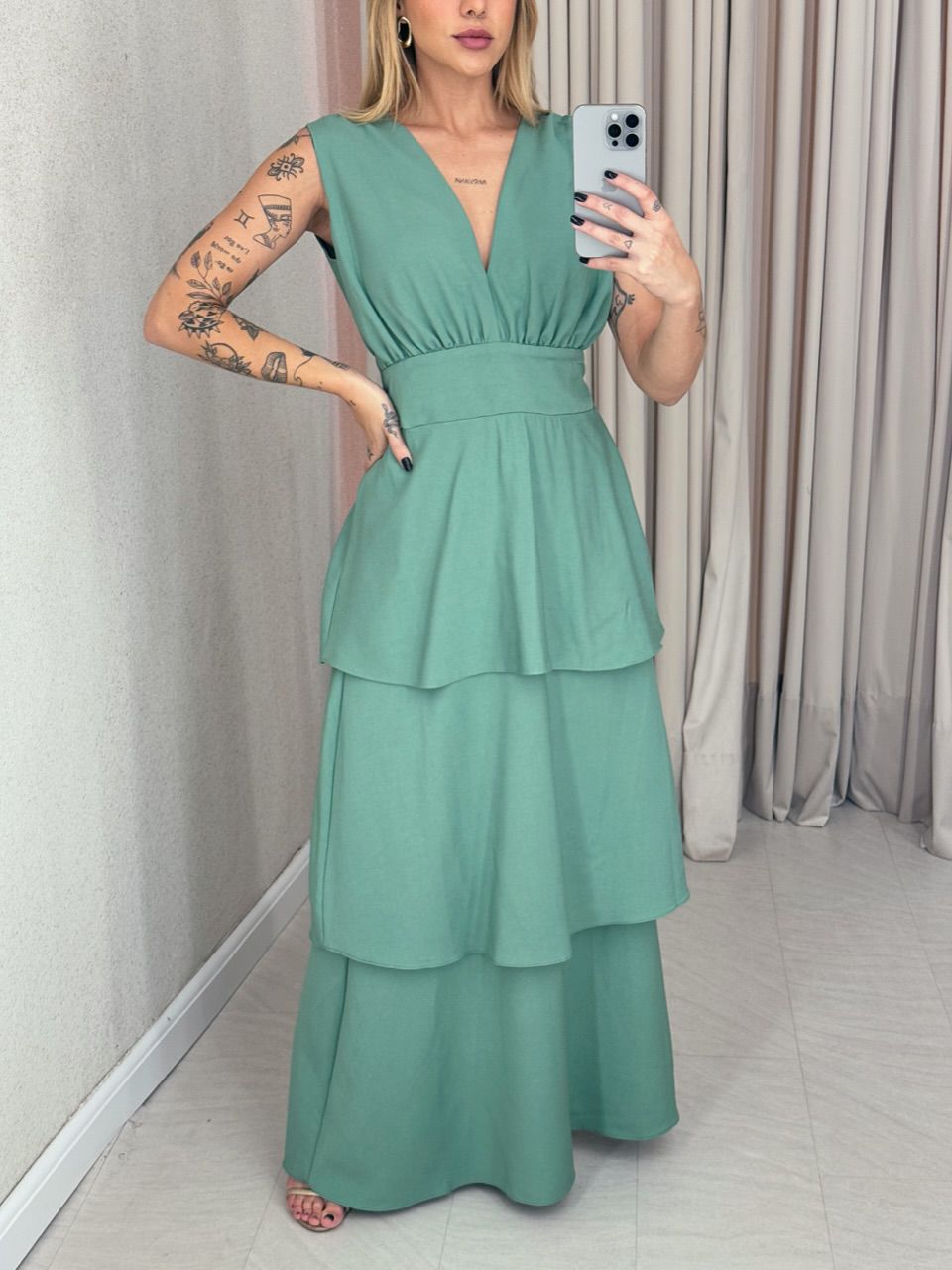 VESTIDO CLARA BABADOS VERDE