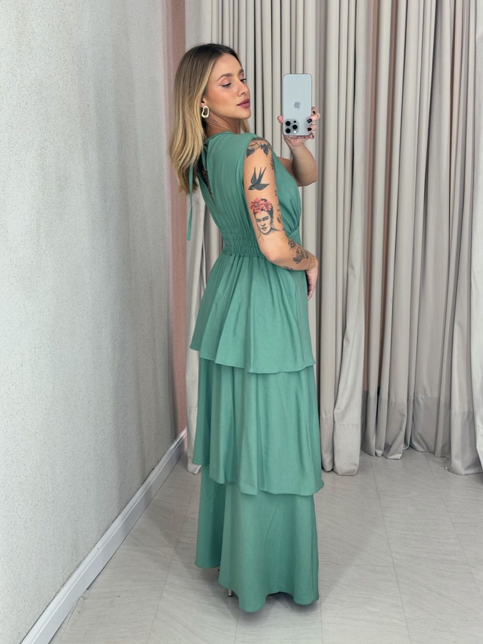 VESTIDO CLARA BABADOS VERDE