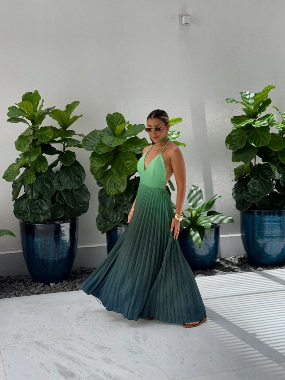 VESTIDO LEBLON PLISSADO VERDE/VERDE