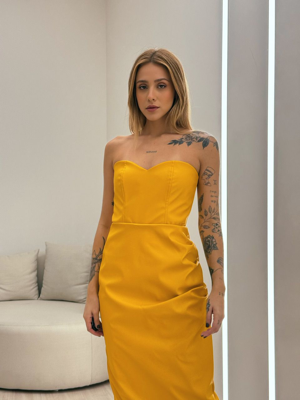 VESTIDO CF COURINO MIDI AMARELO