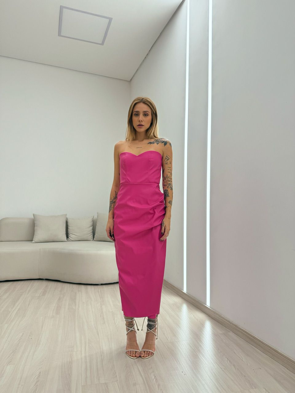 VESTIDO CF COURINO MIDI ROSA - 0050410031 - CAROLLA FERRARO