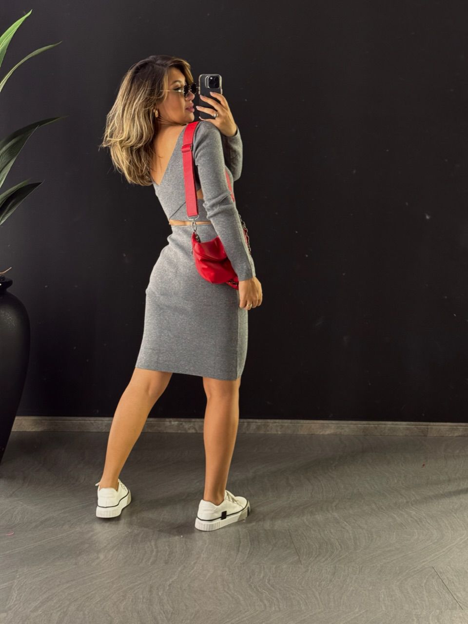 VESTIDO VALEN TRICOT CINZA