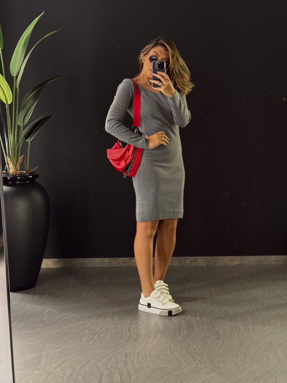VESTIDO VALEN TRICOT CINZA