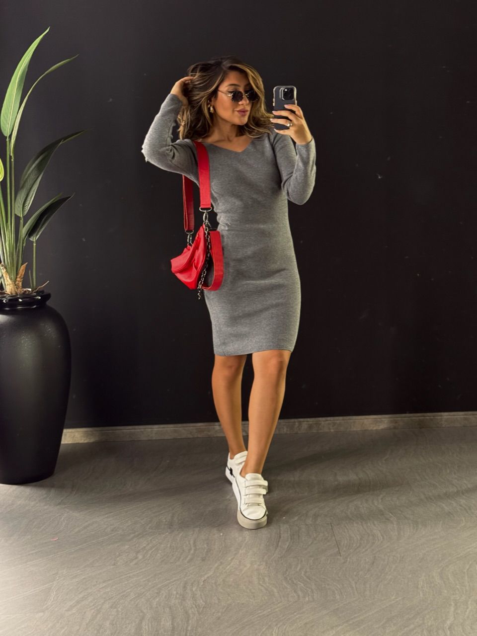 VESTIDO VALEN TRICOT CINZA - 0050380091 - CAROLLA FERRARO