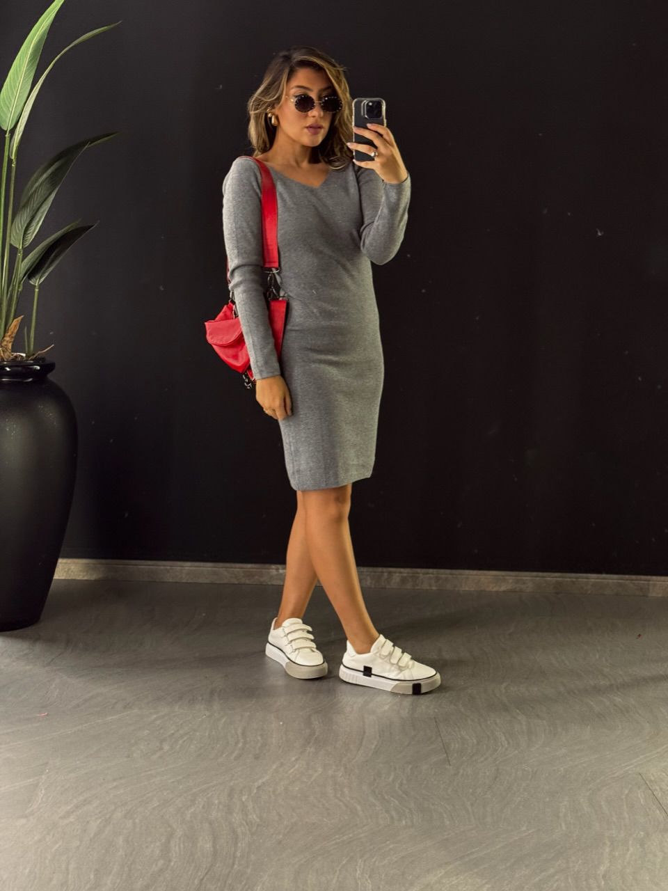 VESTIDO VALEN TRICOT CINZA