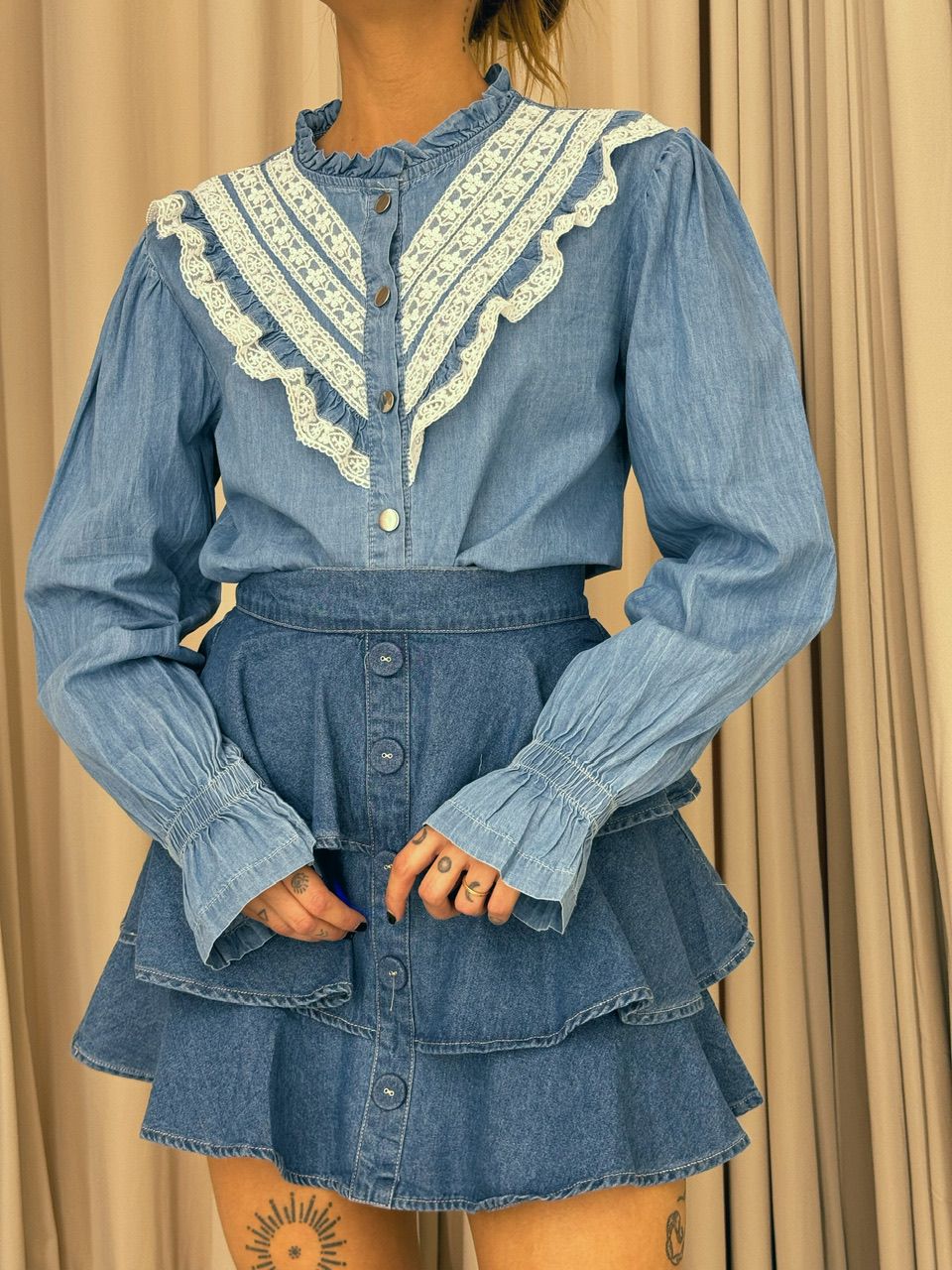 SAIA LIZ BABADO JEANS ESCURA