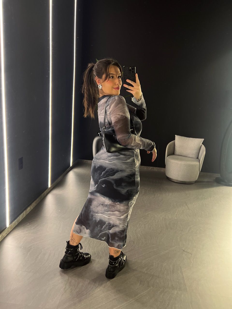 VESTIDO PIETRA TULE CINZA