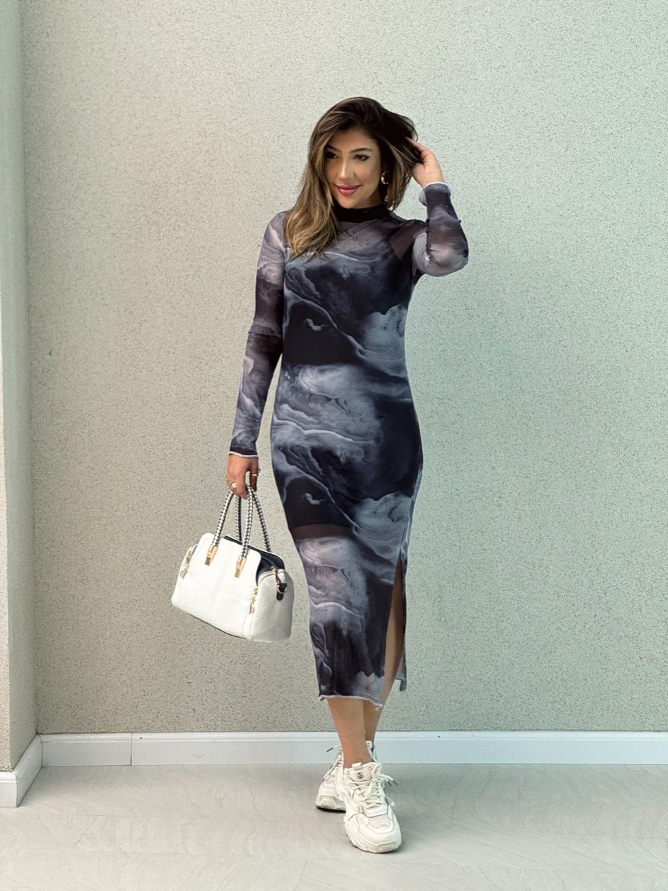 VESTIDO PIETRA TULE CINZA