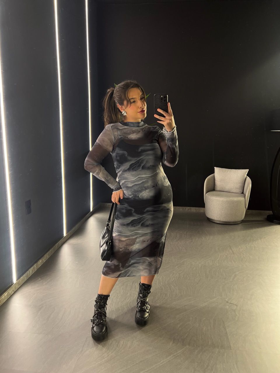 VESTIDO PIETRA TULE CINZA