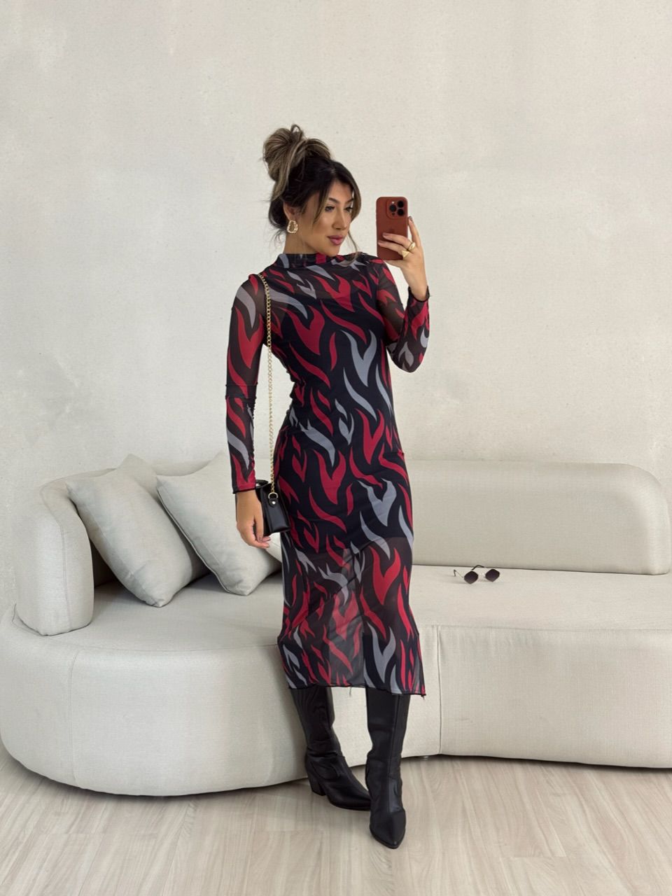 VESTIDO PIETRA TULE VERMELHO/CINZA - 0049400358 - CAROLLA FERRARO