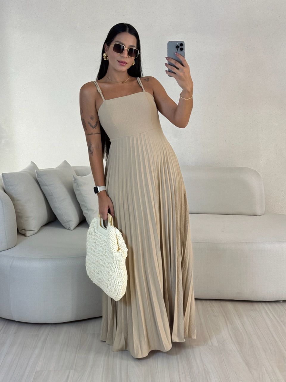 VESTIDO MÁRCIA 02 PLISSADO NUDE - 0054760049 - CAROLLA FERRARO