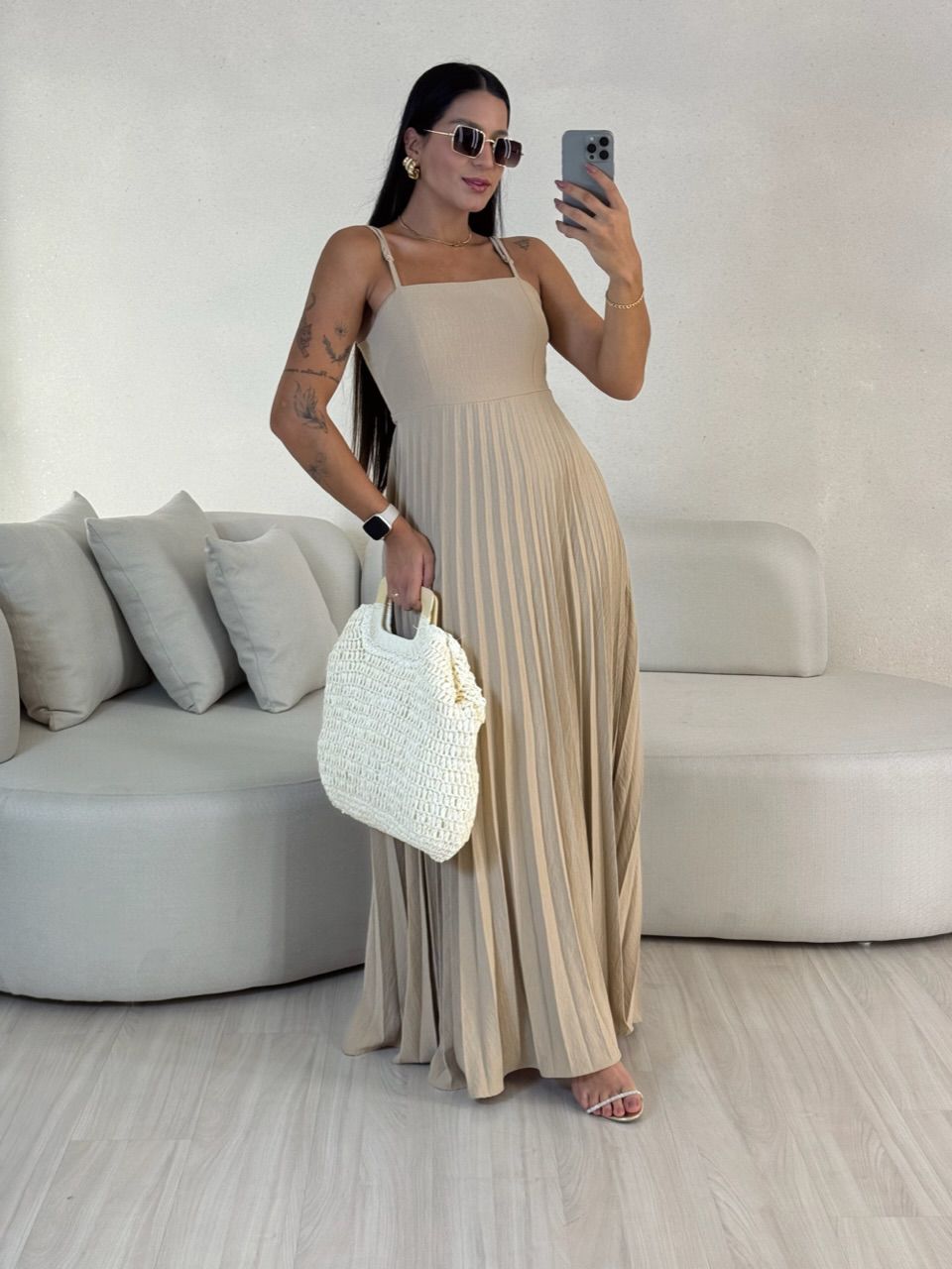 VESTIDO MÁRCIA 02 PLISSADO NUDE
