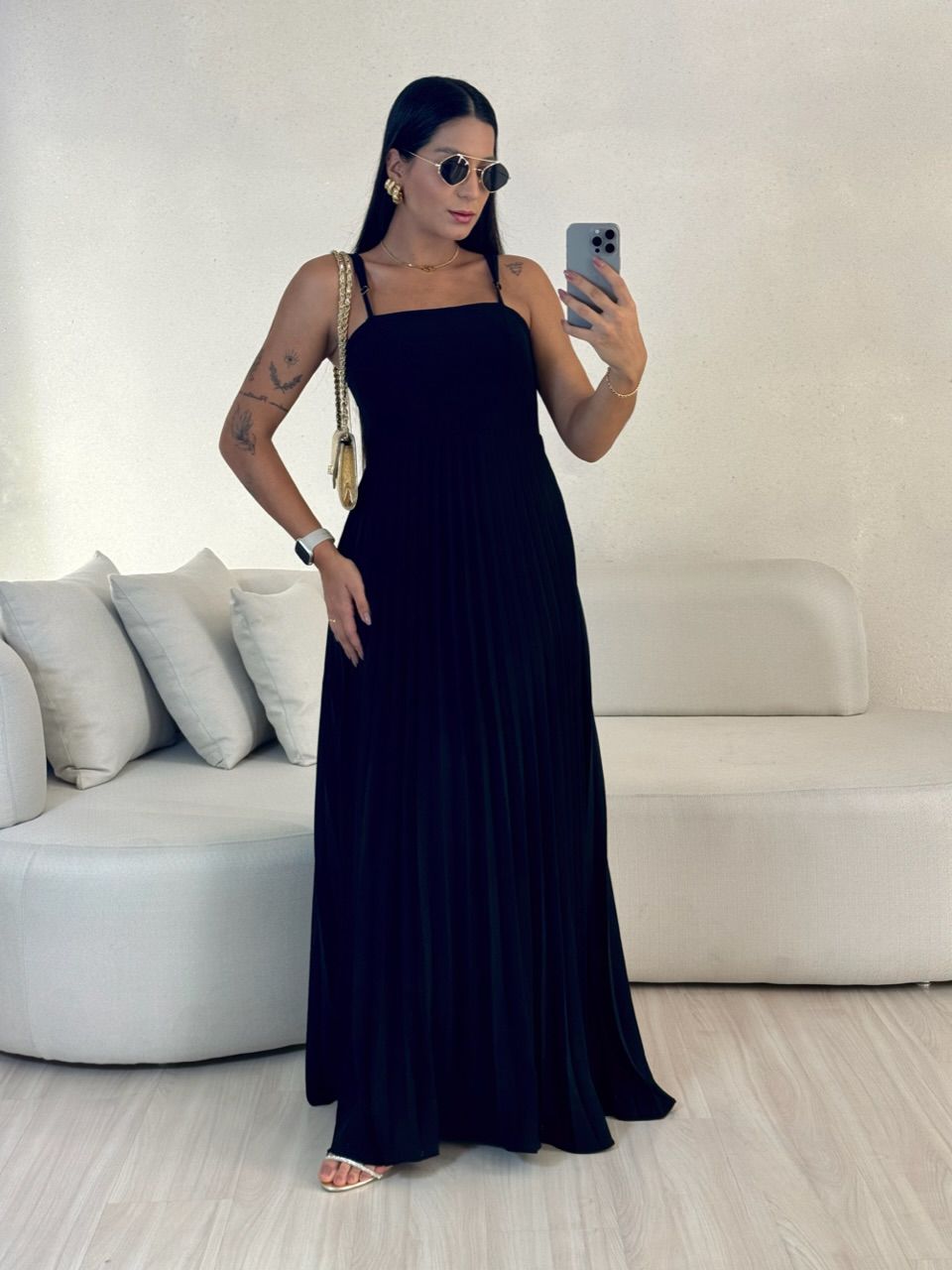 VESTIDO MÁRCIA 02 PLISSADO PRETO