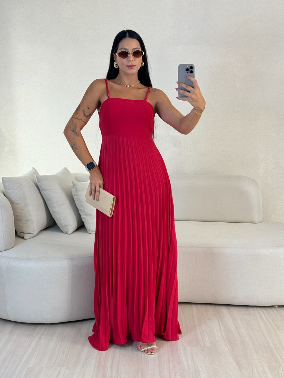 VESTIDO MÁRCIA 02 PLISSADO VERMELHO - 0054760006 - CAROLLA FERRARO