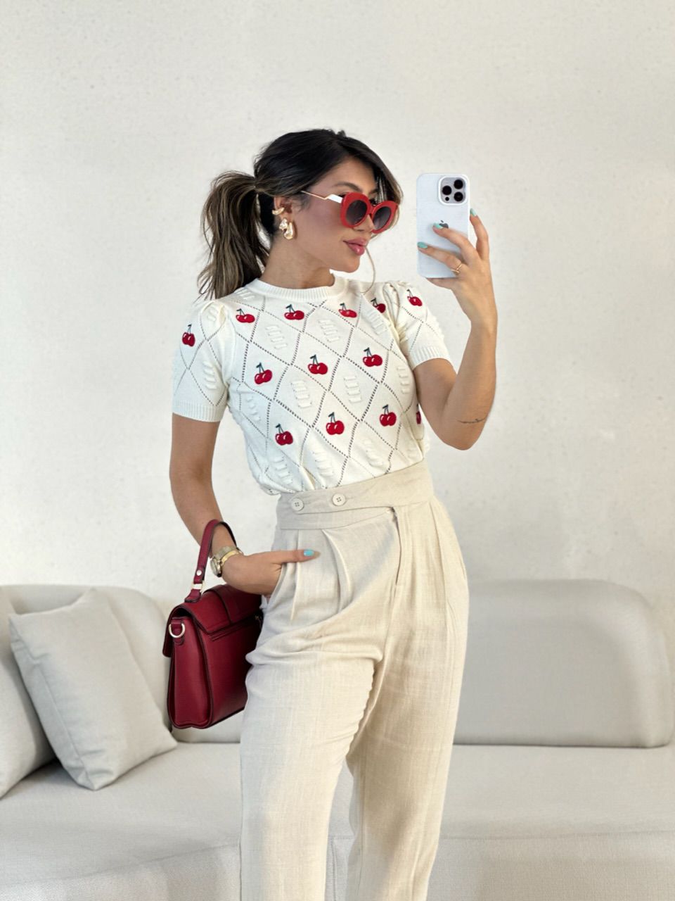 BLUSA CEREJA TRICOT MARFIM