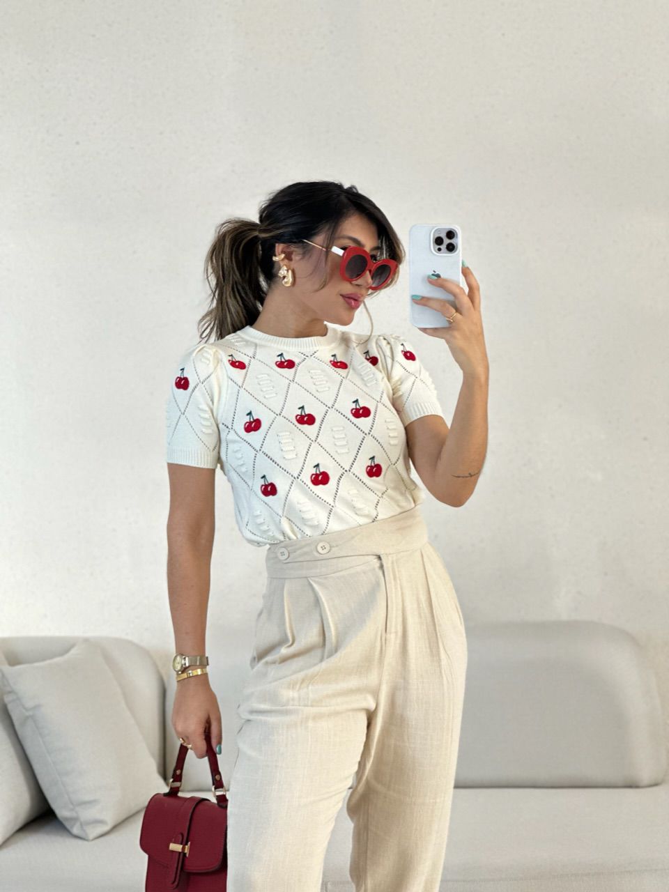 BLUSA CEREJA TRICOT MARFIM