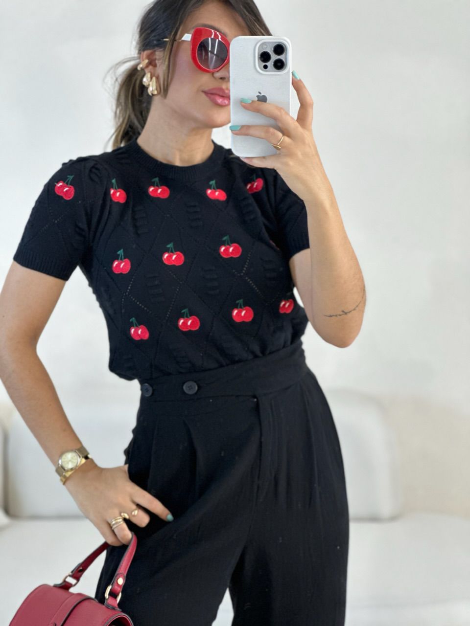 BLUSA CEREJA TRICOT PRETA