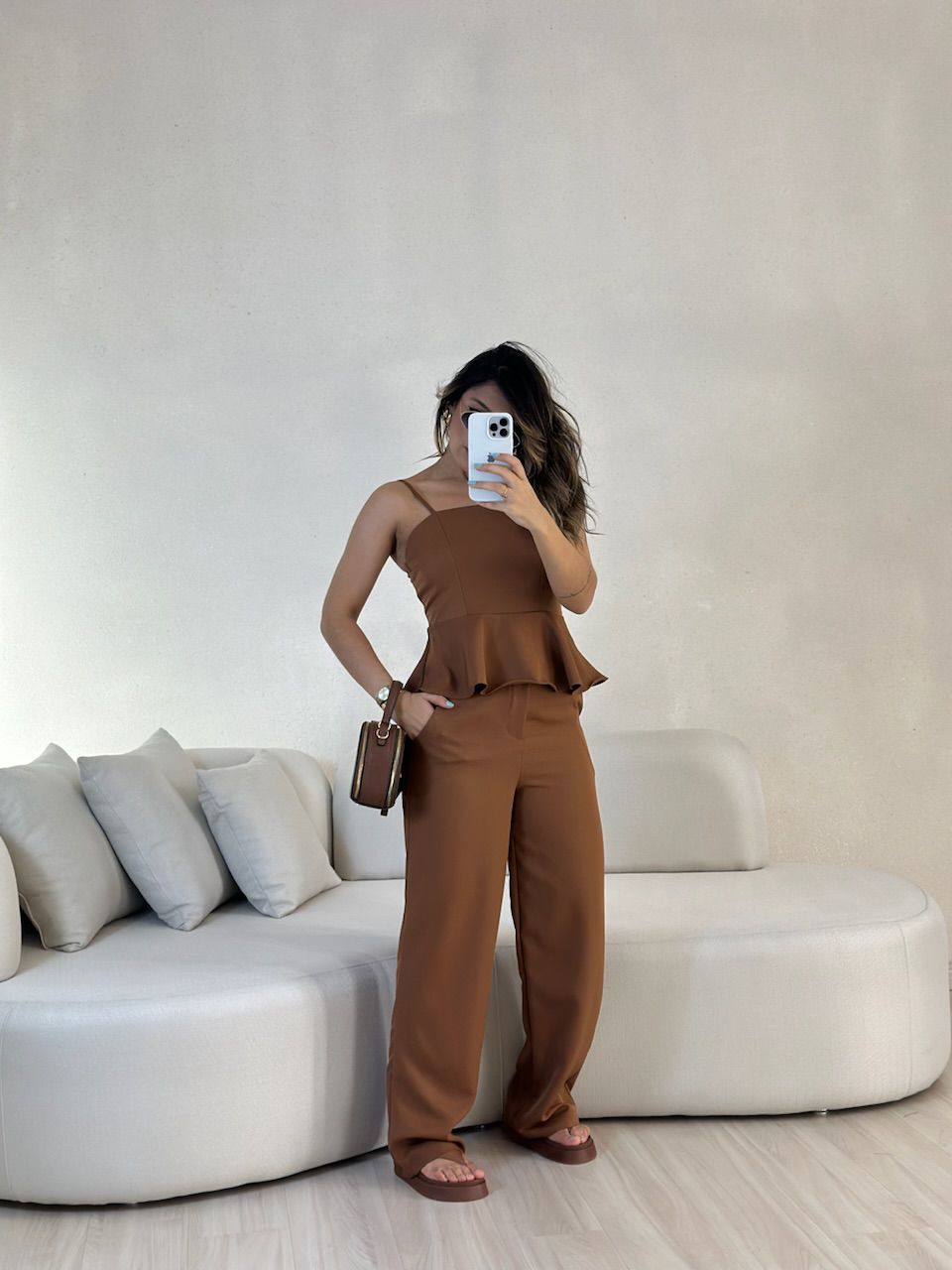 CONJUNTO IARA ALÇA CALÇA MARROM