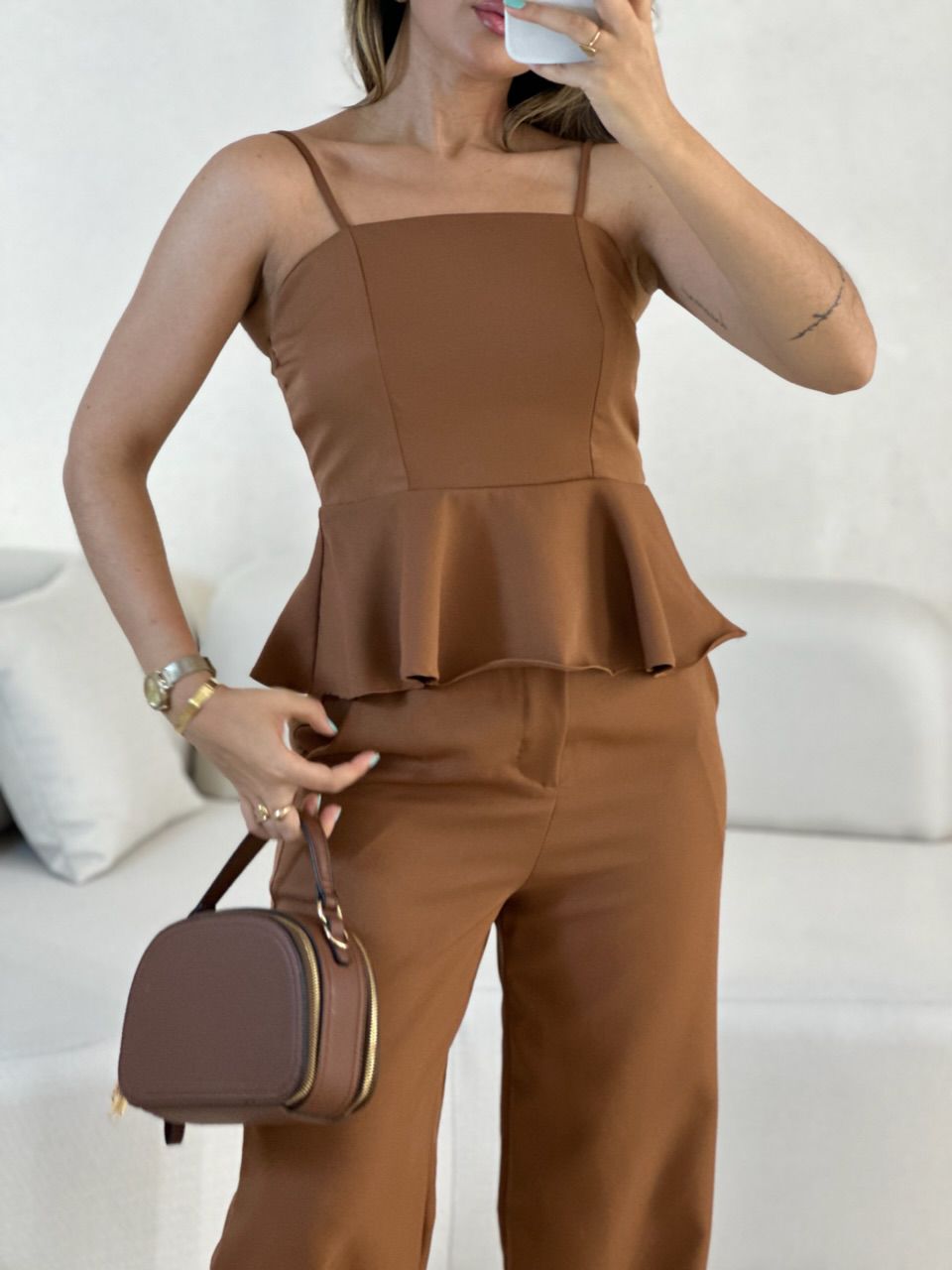 CONJUNTO IARA ALÇA CALÇA MARROM