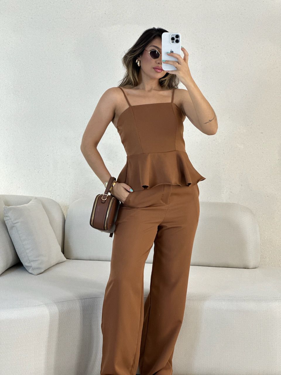 CONJUNTO IARA ALÇA CALÇA MARROM