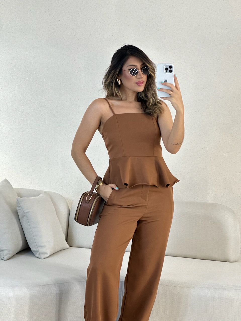 CONJUNTO IARA ALÇA CALÇA MARROM