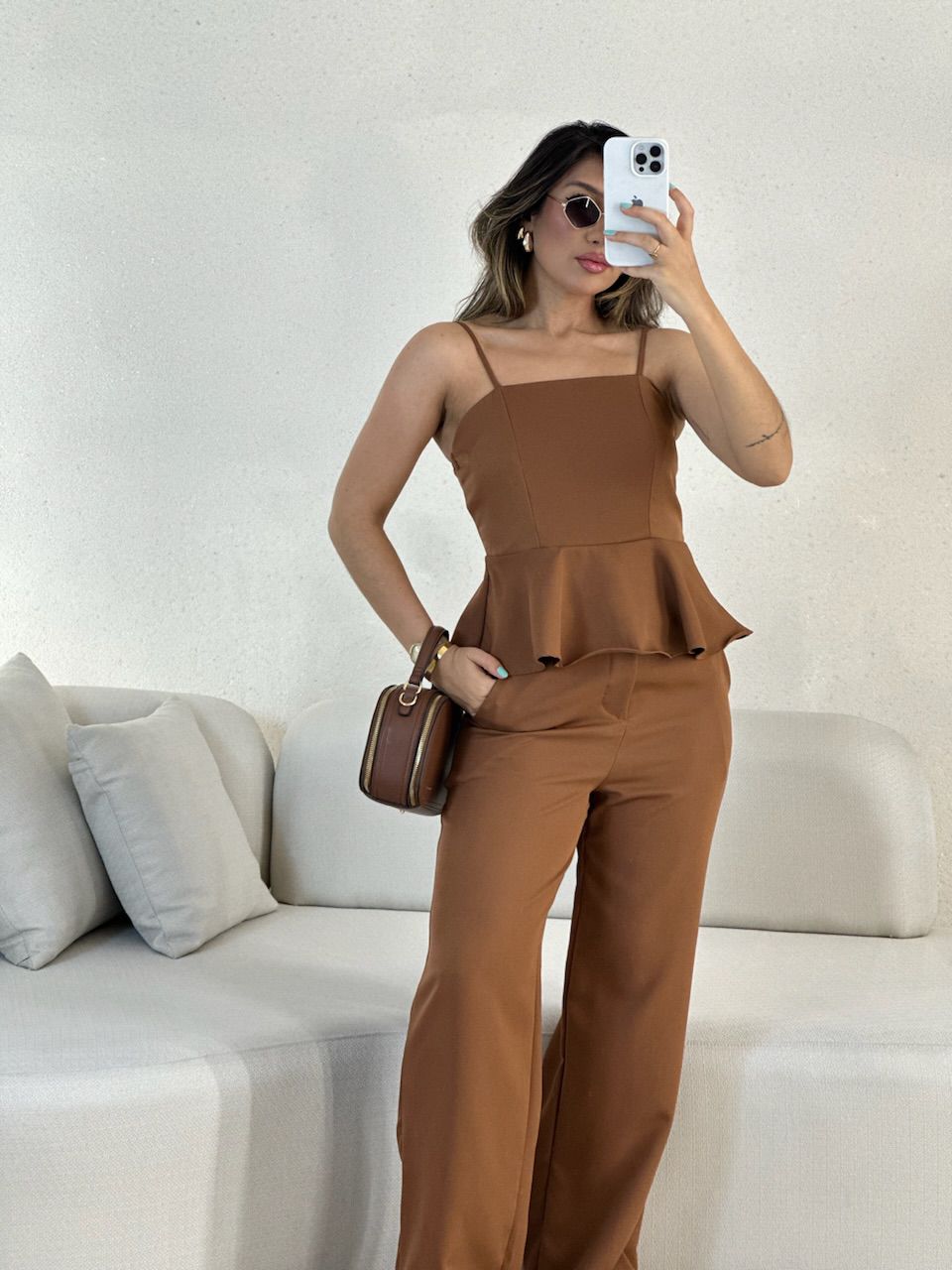 CONJUNTO IARA ALÇA CALÇA MARROM