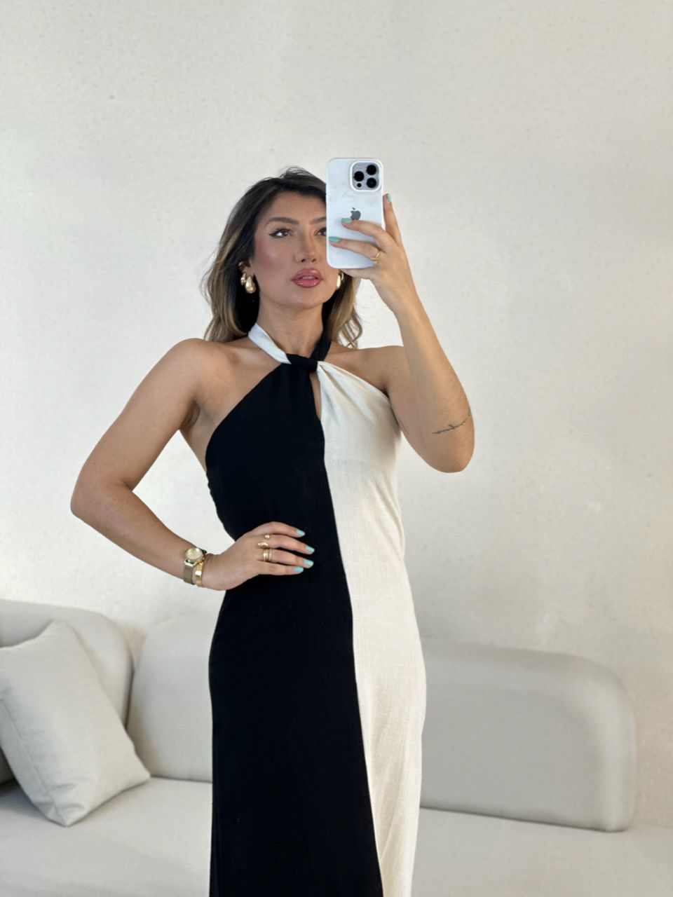 VESTIDO ANA BICOLOR FRENTE UNICA preto